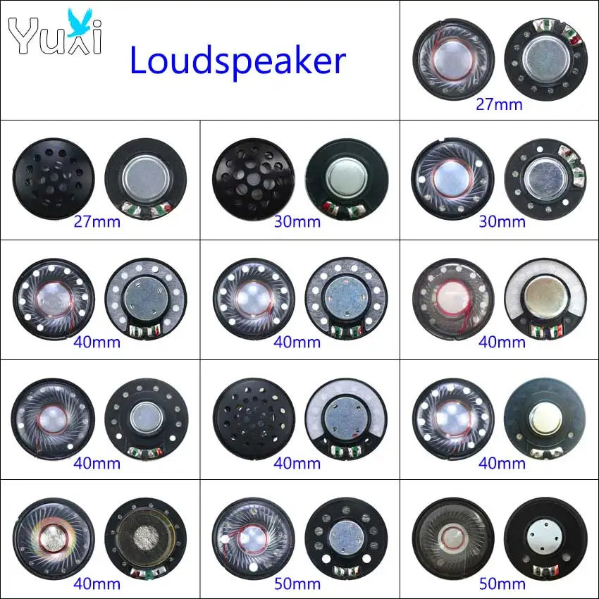YuXi 2 pièces 27mm 30mm 40mm 50mm 32 ohms casque sans fil haut-parleur pilote néodyme HIFI casque klaxon gamme complète haut-parleurs