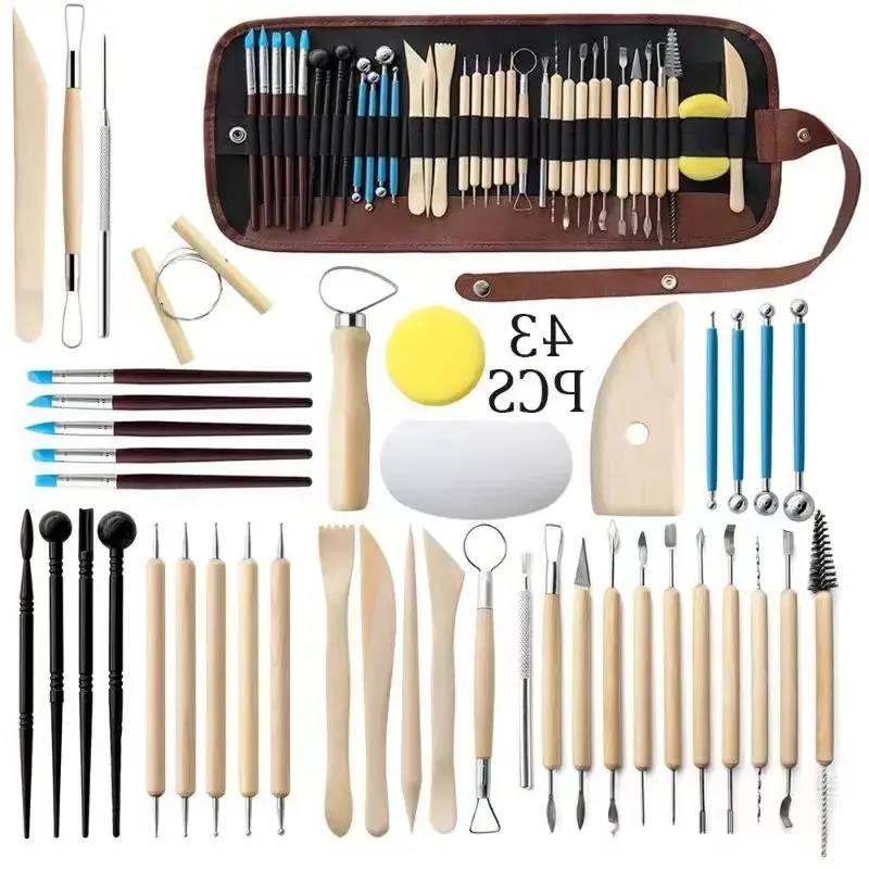 Ensemble d'outils en argile céramique, outils de sculpture de poterie pour outils de sculpture sur polymère, sac, bricolage artisanal, outils de modélisation en argile, accessoires, 43 pièces
