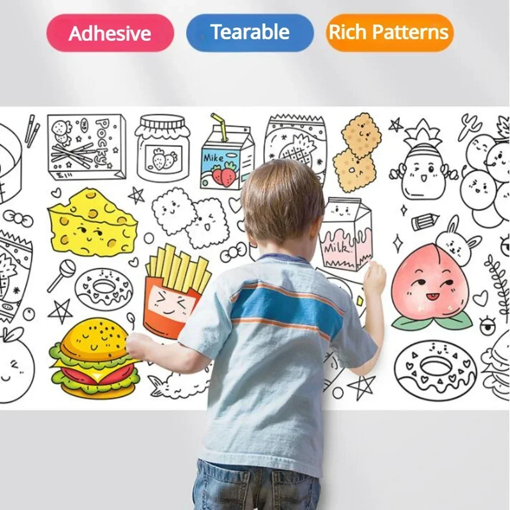 Rouleau de papier à colorier collant pour enfants, jouet de peinture bricolage, remplissage de documents, graffiti, défilement pour enfants, jouets