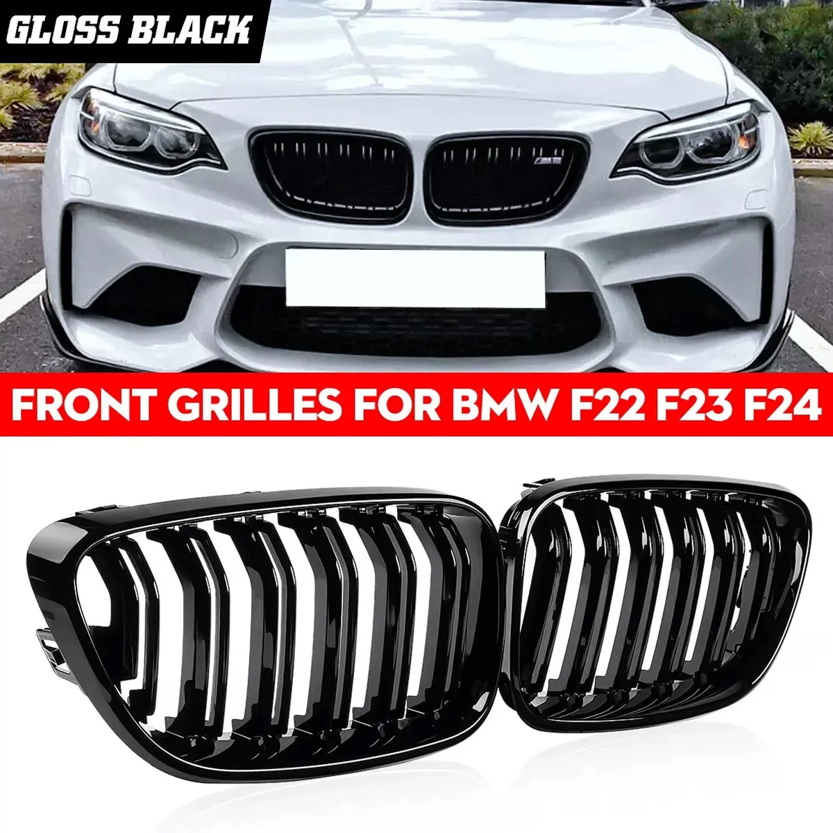 Per BMW Serie 2 F22 F23 F87 M2 Auto Paraurti Anteriore Griglie Rene Racing Grill Doppia Slat Griglia Nero Lucido 2014-2018