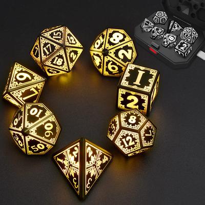 Rechargable DND Dice Light Up Dice 7 PCS Glowing Balanced LED Dice Electronic Dices DD Dungeons and Dragons Polyhedral Dice Set RPG Role Playing Table Game