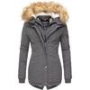 Wintermantel MARIKOO "Akira", Damen, Gr. XL (42), grau (anthrazit), Obermaterial: 90% Polyester, 10% Nylon, Futter: 100% Polyester, Wattierung: 100% Polyester, Ärmelfutter: 100% Polyester, Kunstpelz: 90% Polyacryl, 10% Polyester, casual, figurbetont...