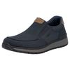 Slipper RIEKER, Herren, Gr. 45, bunt (dunkelblau, braun), Nubuklederimitat, Textil, sportlich, Schuhe, mit kontrastfarbenen Besätzen, bequeme Form