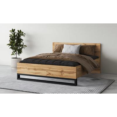 Bettgestell HOME AFFAIRE "Bronne, Made in Europe", braun (wotan eiche, wotan eiche, schwarz), B:168cm H:93,5cm L:208,5cm, Betten, mit Kufe in Metalloptik, FSC-zertifiziert, wahlweise in 3 Breiten Image
