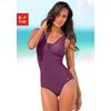 Badeanzug LASCANA, Damen, Gr. 54, Cup C, lila (aubergine), Polyamid, unifarben, Badeanzüge, mit Raffung am Ausschnitt und Shaping-Effekt