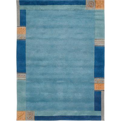 Wollteppich LUXOR LIVING "India" Gr. 31, blau, B:90cm H:20mm L:160cm, Wolle, Teppiche, Designer-Teppich Knüpfteppich Schurwollteppich Teppich, reine Wolle, handgeknüpft, mit Bordüre, auch als Läufer Image
