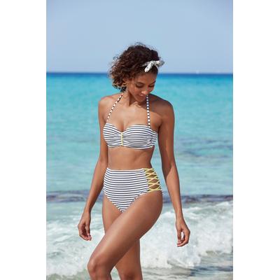Bügel-Bandeau-Bikini-Top VENICE BEACH "Camie", Damen, Gr. 42, Cup E, grün (schwarz, weiß, limette), Recycling-Polyamid, gestreift, kontrastfarbene Details, Bikini-Oberteile, im coolen Streifenlook Image