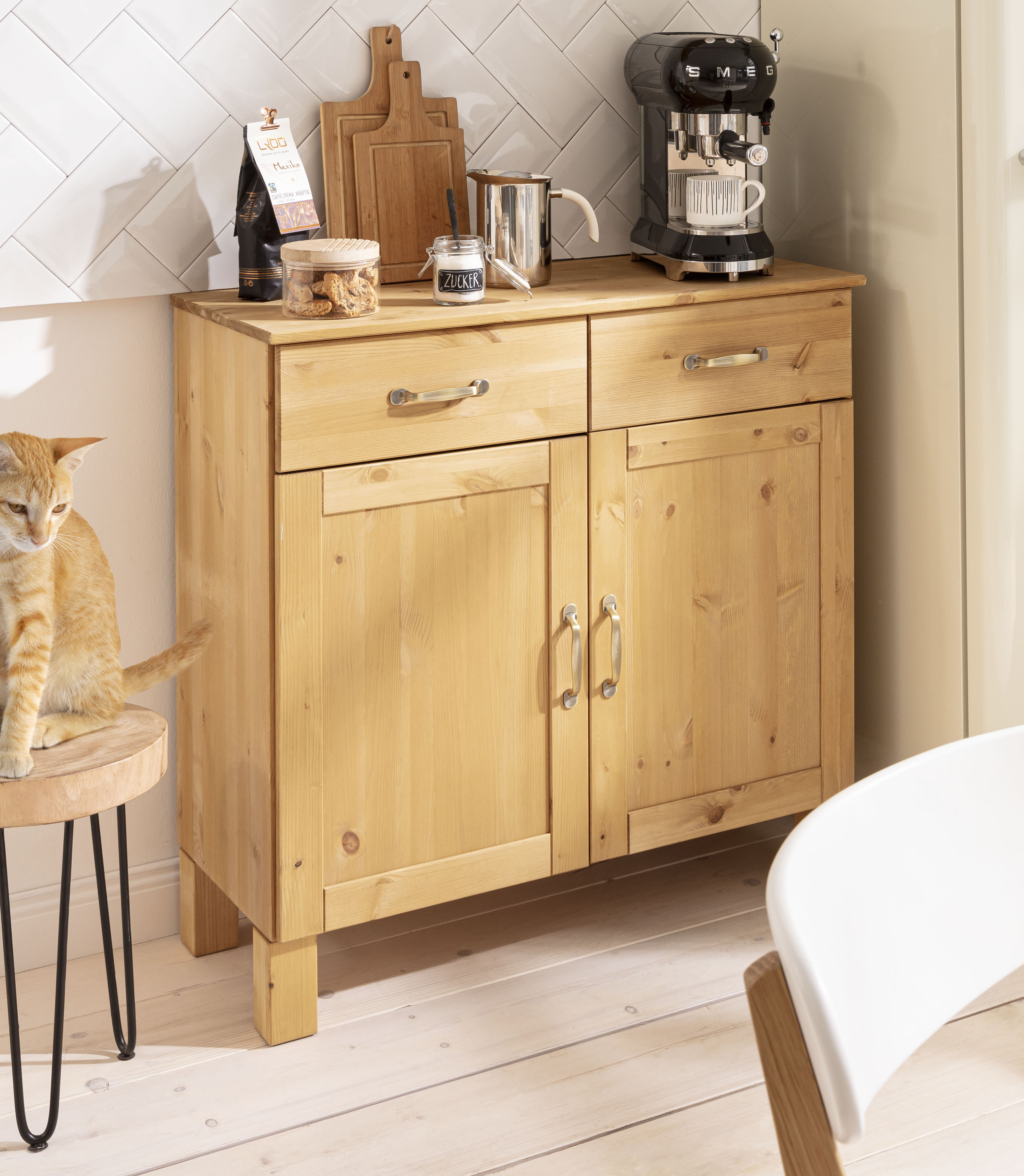 Sideboard HOME AFFAIRE "Alby", beige (natur gebeizt, gewachst), B:85cm H:85cm T:38cm, FSC-zertifiziertes Massivholz, Sideboards Image