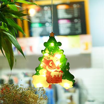 Christmas Window Lights Decoration Suction Cup Lamp Santa Claus Moose Bell Christmas Tree Snowman Modelling Lamp AAA Battery Box