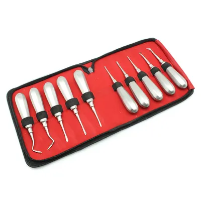 10pcs Dental Elevator Teeth Extraction Tooth Extracting Forceps Stainless Steel Curved Root Lift