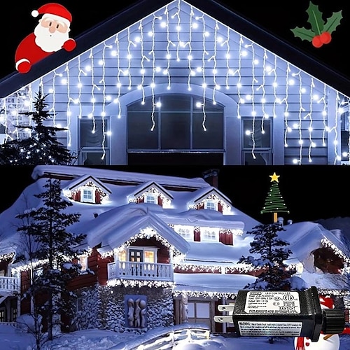 1 Pack Schneeflockenlichter 10M 400 LED 8 Modi und Timer mit 60 Tropfen Schneeflockenlichter mit Timer wasserdicht anschließbare Außenlichterkette für Feiertag Hochzeit, Image