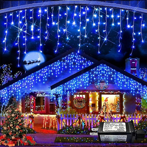 1 Pack Schneeflockenlichter 10M 400 LED 8 Modi und Timer mit 60 Tropfen Schneeflockenlichter mit Timer wasserdicht anschließbare Außenlichterkette für Feiertag Hochzeit, Image