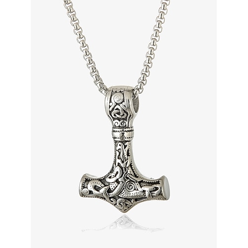 Wikinger-Halskette mit Thorshammer-Anhänger für Herren – Schmuck aus der nordischen Mythologie, Mjölnir aus Edelstahl für Freizeit und Cosplay Image