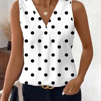 TEMU Polka Dot V Neck Tank Top, Sleeveless Elegant Top For Summer & Spring, Women's Clothing Image