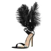 Frau Sommer Sandalen Leistung Schwarz Abnehmbare Feder High Heels Stilettos Damen Schuhe Party Kleid Prom Große Größe Sandalen
