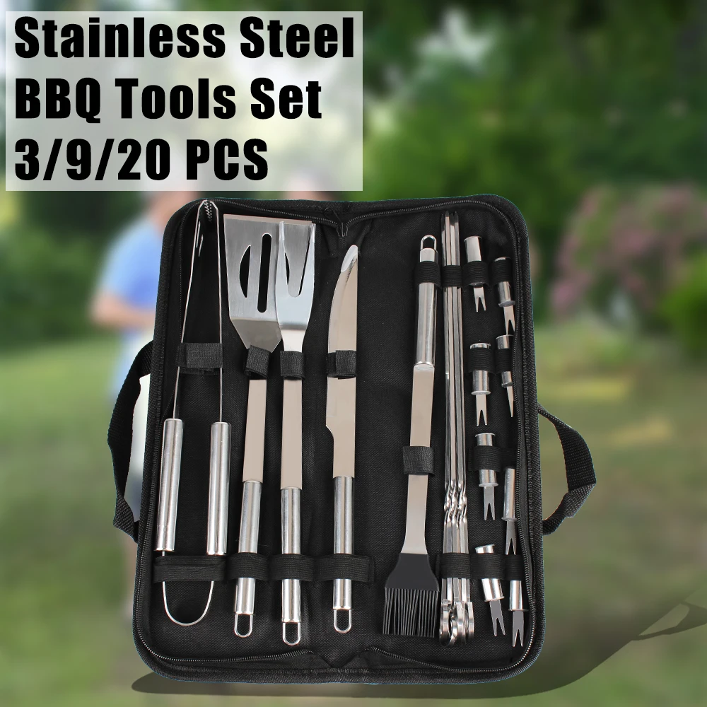 Spatel Gabel zange Messer bürstens pieße für Camping im Freien 3/Stück Grill werkzeuge Set Edelstahl Grill gerät Image