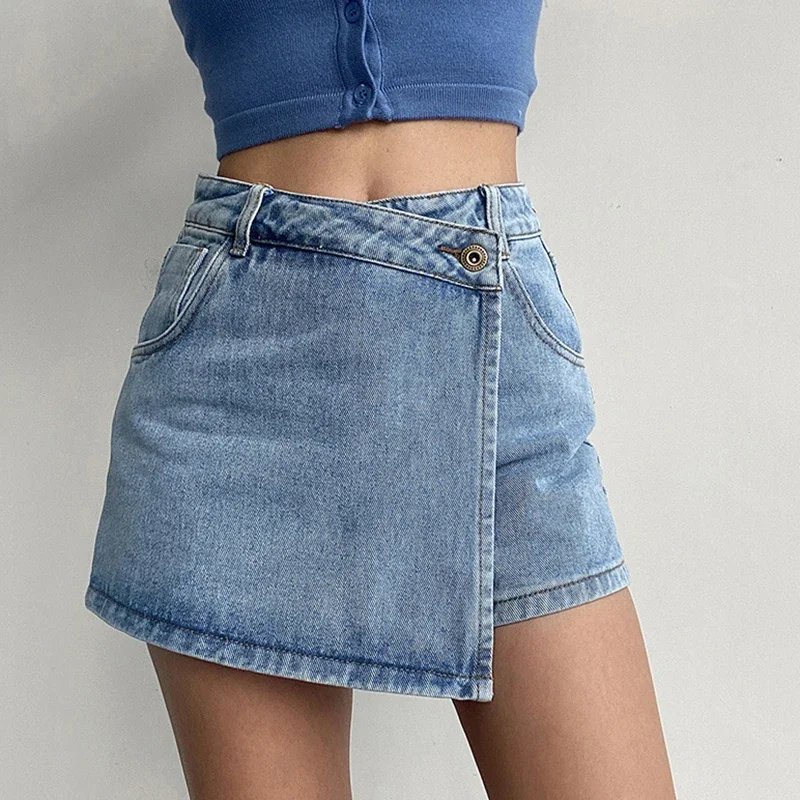 Mode A-Line Denim Shorts für Frauen Sommer Hohe Taille Rock Hosen Frau Dünne Streetwear Jeans Blau Shorts Weibliche Image