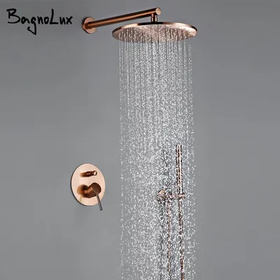 Brushed Rose Gold Shower Sets Brass Hot Cold Bathroom Faucet Mixer Tap Wall Mount Arm With Diverter,