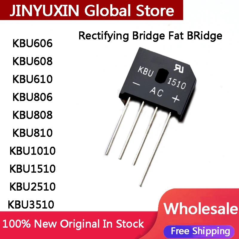 10PCS New KBU606 KBU608 KBU610 KBU806 KBU808 KBU810 KBU1010 KBU1510 KBU2510 KBU3510 KBU Rectifying bridge flat bridge In Stock