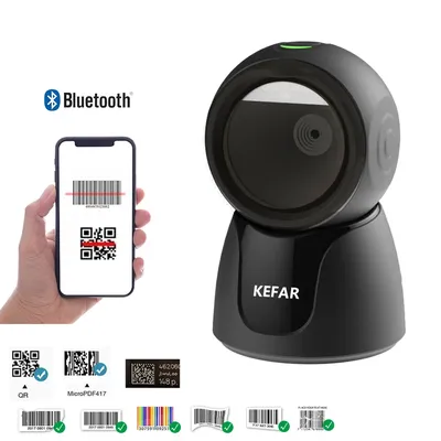 Wired USB Wireless Desktop 2D QR Barcode Scanner, Bluetooth Omnidirectional Hands-Free Barcode