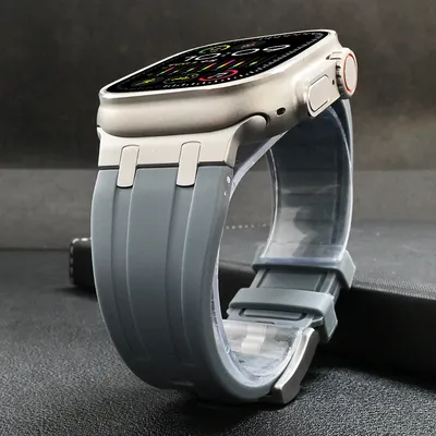 Titanium Color Metal Head Silicone Band for Apple Watch Ultra 2 49mm 45/44/42mm Rubber Strap for