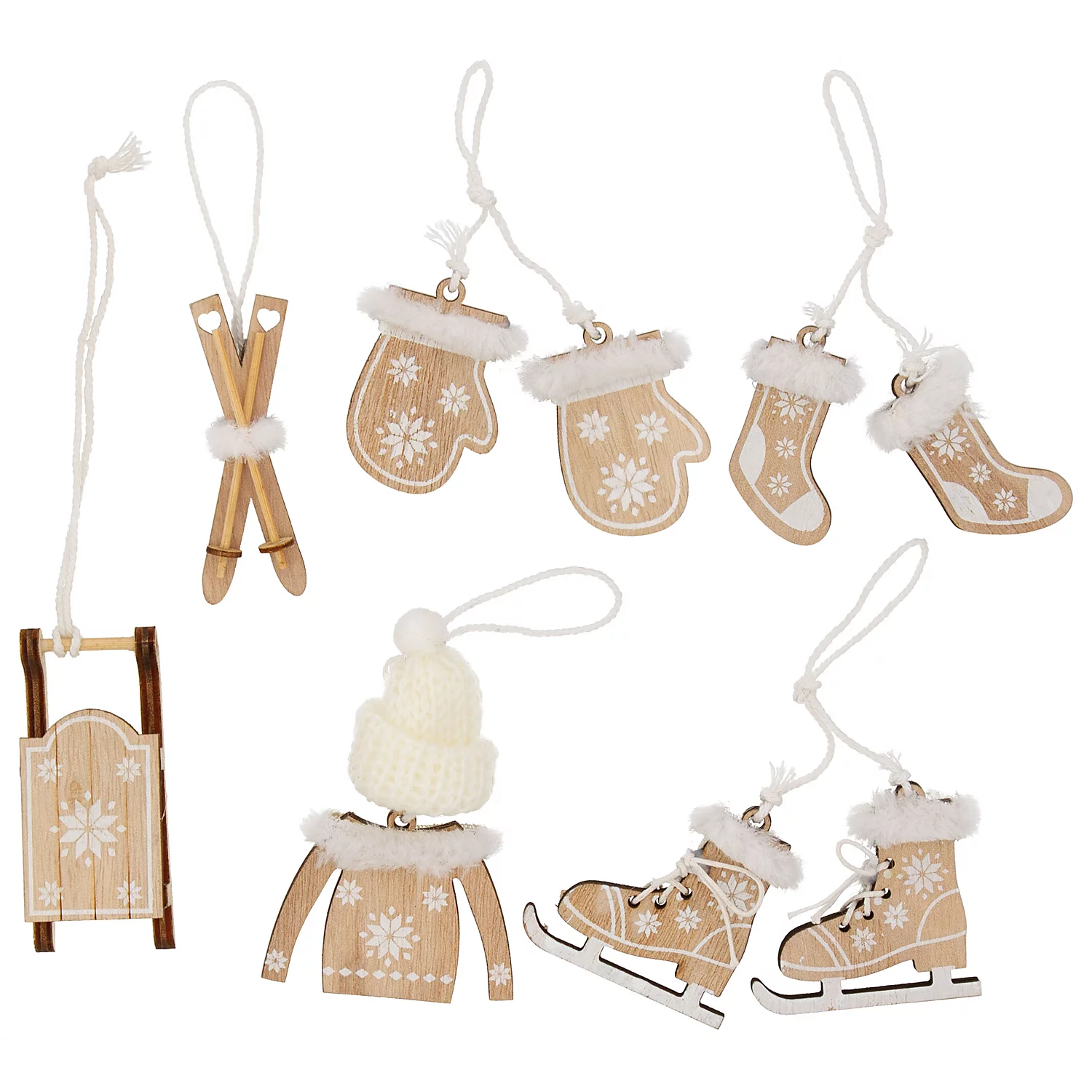 Holz-Hänger Winter, natur-weiß, 6 Stück Image