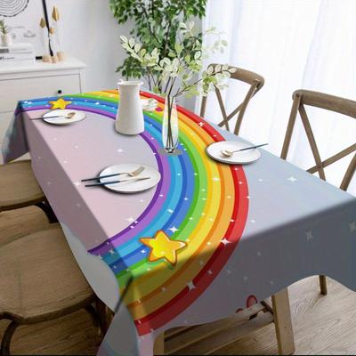 TEMU 1pc Rainbow Printed Tablecloth For Home Kitchen Dining Table, Unique/reusable Tablecloth For Indoor And Outdoor Party And Festive Scene Decoration. Image