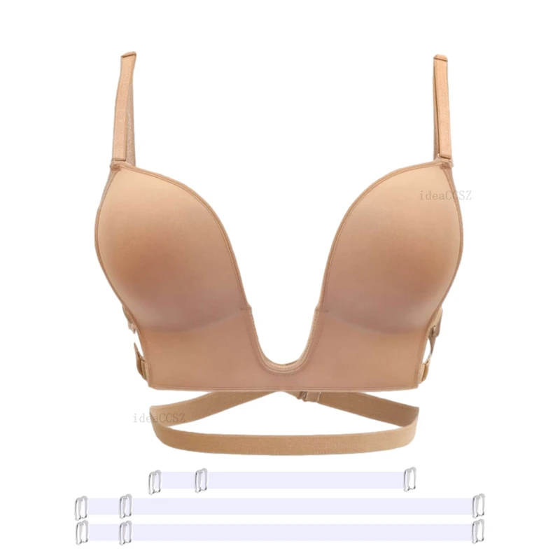 Femmes Sexy Lingerie dos nu soutiens-gorge sous-vêtements profond U coupe basse soutien-gorge Push Up intimes dos croisé sous-vêtements femme respirant Bralette