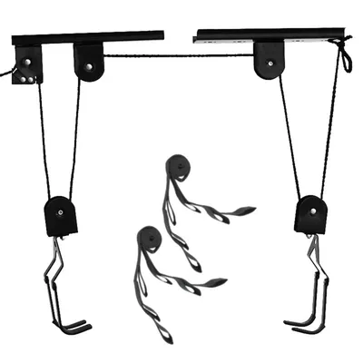 Bicycle Hoist Garage Storage Bike Lift Pulley System with 60kg Bearing Overhead Bike Rack Heavy Duty Ceiling Bicycle Hanger