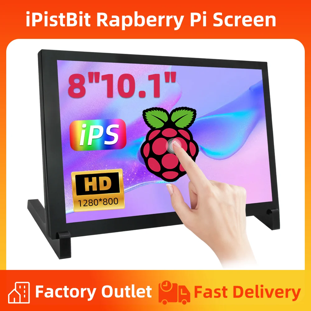 Écran Raspberry Pi iPistBit 10,1 pouces, écran tactile 1280 x 800, moniteur HDMI IPS pour Raspberry Pi 5/4/3/2/Zero/B/B + sans lecteur