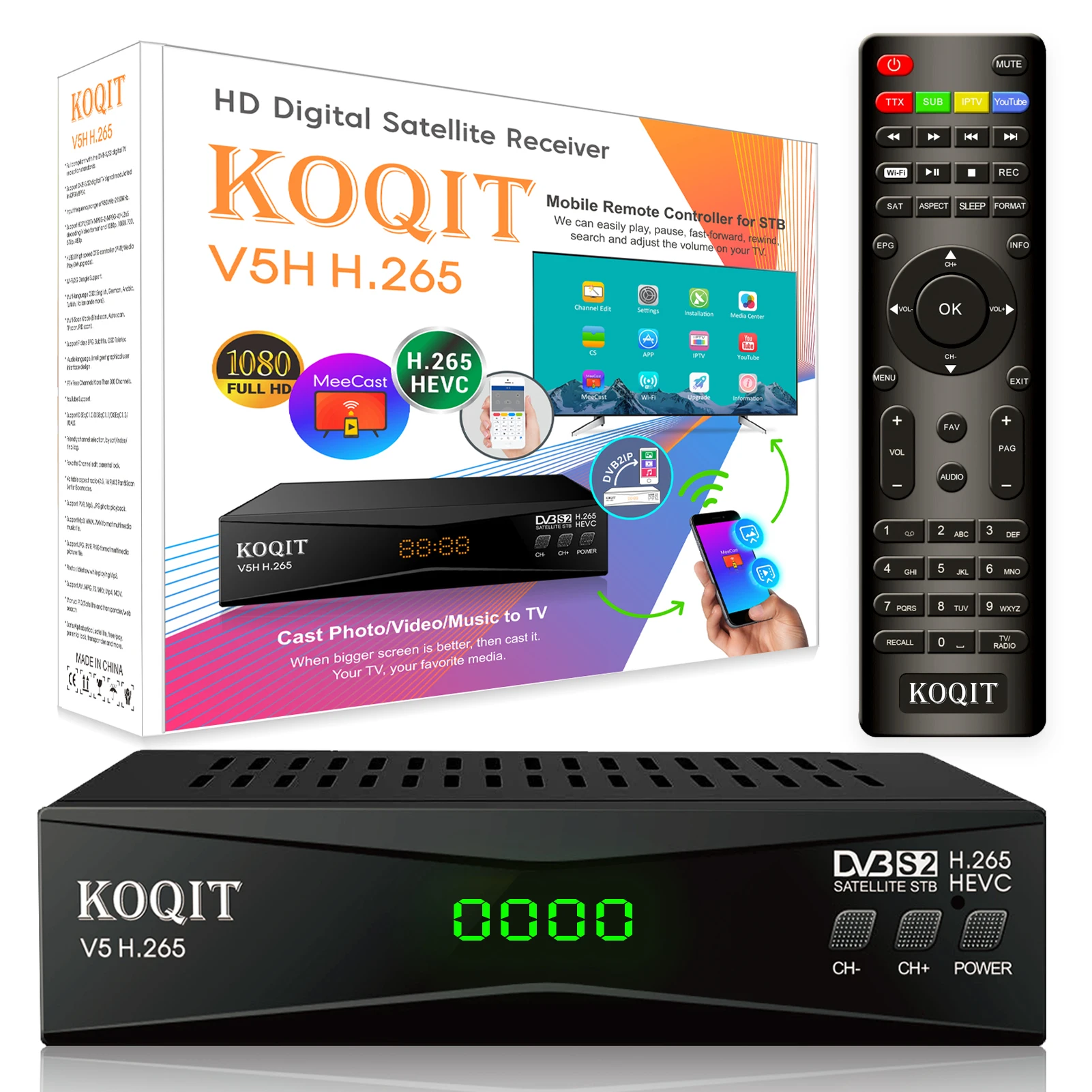 KOQIT V5H DVB2IP TV Sticks H.dissis HEVC Décodeur DVB-S2 Satellite TV Récepteur Satellite C/KU Bande DVB ltsteroids MI MeeCast TV Box