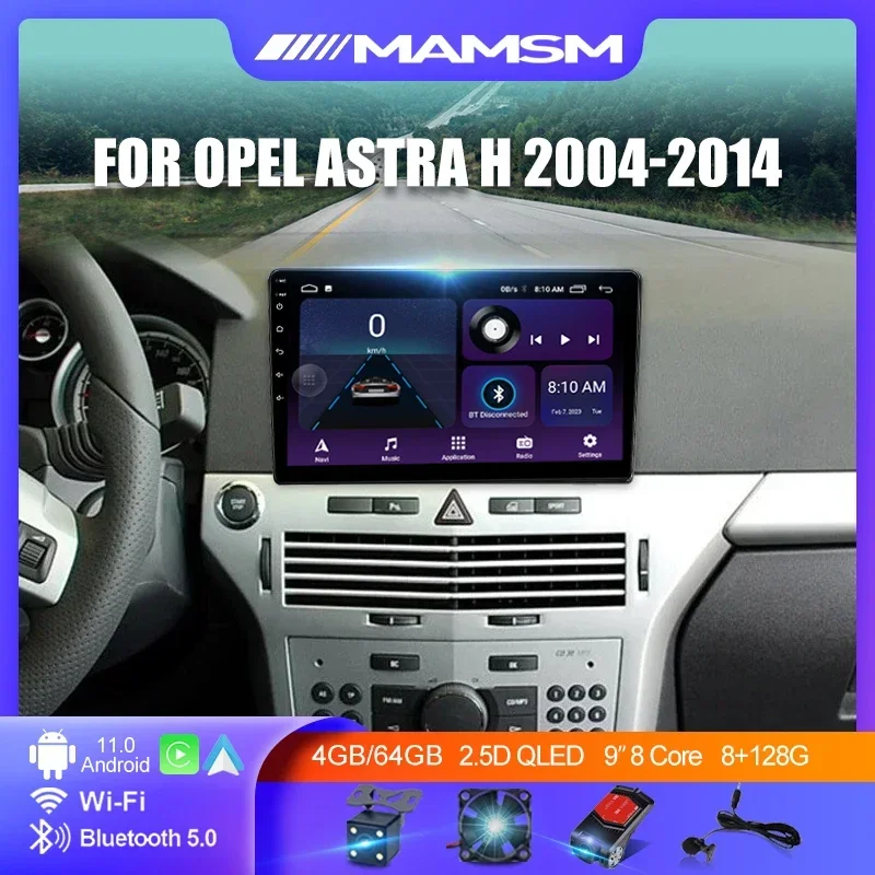 MAMSM Autoradio pour Opel Astra H 2004-2014 Android 12 lecteur vidéo multimédia GPS 4G Carplay Autoradio IPS QLED unité principale stéréo