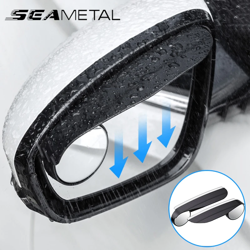 SEAMETAL 2PCS Auto Rückspiegel Regen Augenbraue Visier Carbon Faser Auto Rück Seite Schnee Sonnenblende Regen Abdeckung Auto Zubehör Image