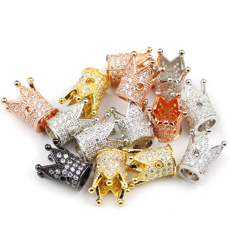 4 stücke Krone Kupfer Spacer Perlen 12*8mm Micro Pave weiß Zirkon Charms Gold Farbe lose Perlen Schmuck Armband machen DIY Ergebnisse Image