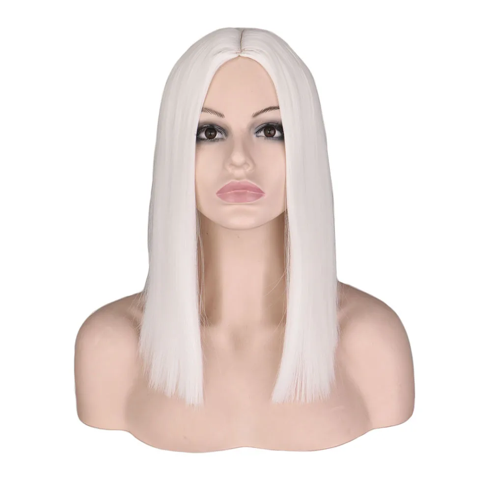 Bob-Perücken für Frauen, 35,6 cm, weiß, blond, sexy Perücke für synthetische, natürliche, gerade Mittelteil-Ersatzhaarperücke für die tägliche Party
