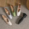 Frau Mode Sommer Square Toe Gold grün Wohnungen elegante weibliche Druck Textur lässige Schnalle Mary Jane Schuhe große Größe 34-43