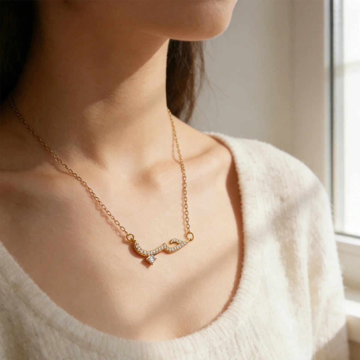 Arabische Liebesanhänger-Halsketten für Damen, Zirkonia-Halskette, Charm-Paar-Hochzeitsschmuck aus Edelstahl, französischer Kragen 2026 Image