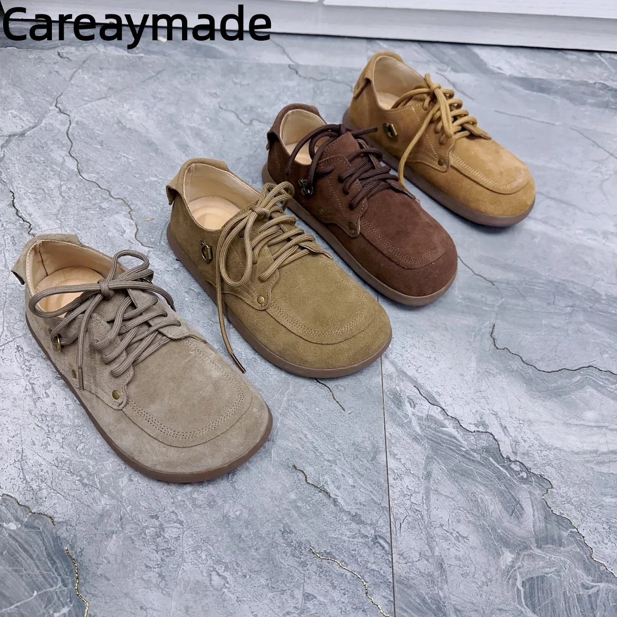 Careaymade-hand gefertigtes Echt leder Cowsude Leder Schnürung Oxford hässliche süße Puppen kopf lässige Bohnen schuhe Größe 35-43