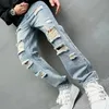 Neue männer Tragen Zerrissene Gerade Fit Jeans Streetwear Modische Blau Lässig Sozialen Hip Hop Party Hohe Qualität Denim Hosen