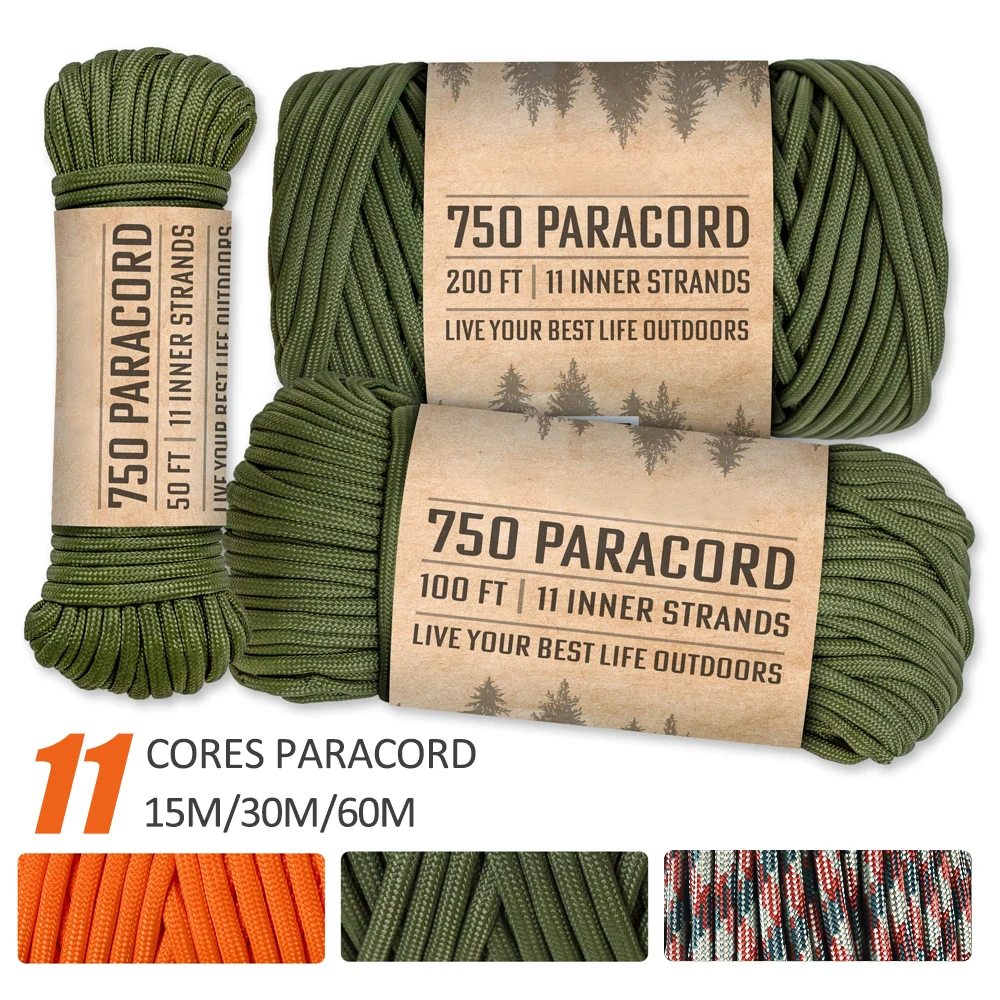 15/30/60 m 750lb Paracord 11 Core 4mm Heavy Duty Paracord Seil Camping Zubehör DIY Weben seil Outdoor Survival Ausrüstung Image