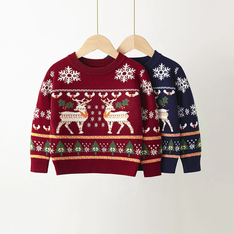 2024 Weihnachts pullover Herbst Winter Kinder warme Pullover Baby Cartoon Strick pullover Kinder Kleidung Junge Mädchen Weihnachten Pullover
