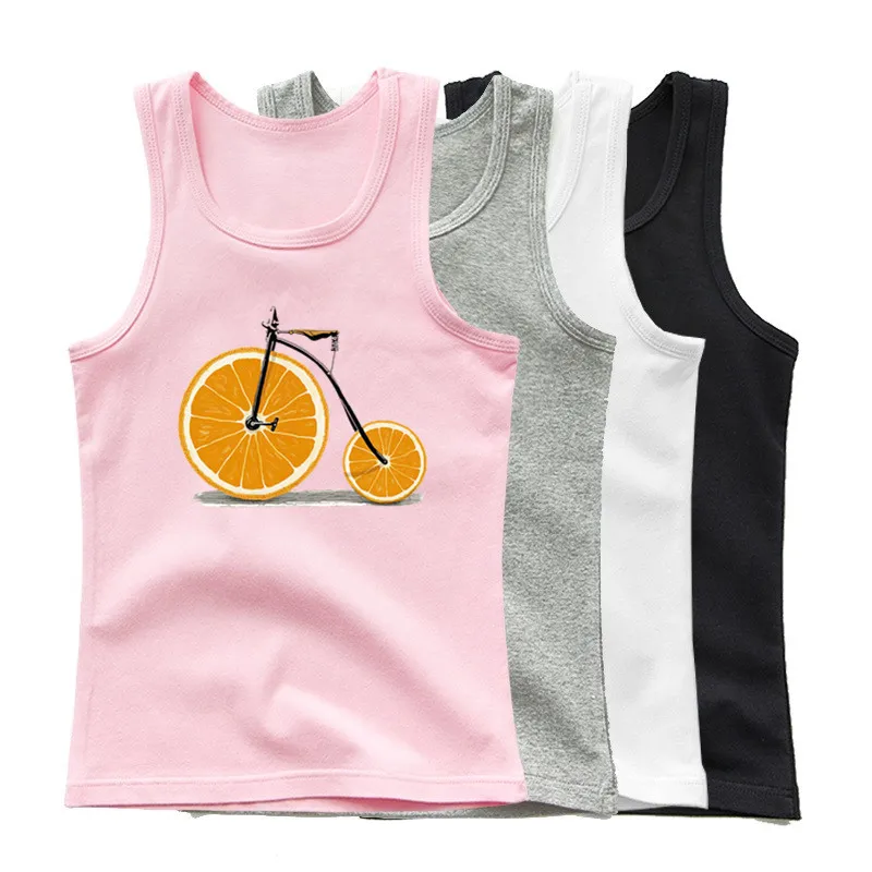Mädchen Vintage orange Fahrrad Tanktops Mode Obst Singulett Kinder ärmellose T-Shirt Kinder Kawaii Weste