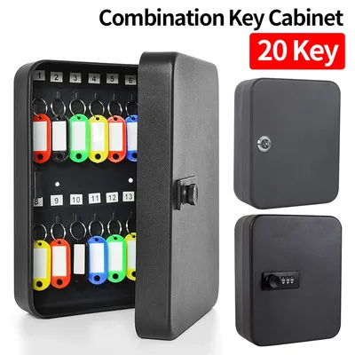 Combination Key Cabinet 20 Key Hooks Key Box Wall Mounted with Key/Code Lock Locking Key Organizer