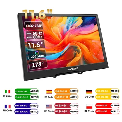 HGFRTEE 11.6inch Portable Monitor Gaming Extended Monitor HDMI-Compatible Laptop second screen For