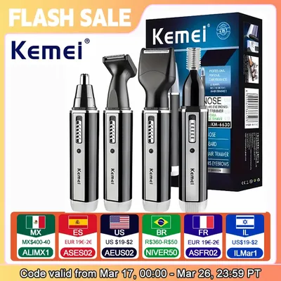 Kemei KM-66304-in-1 Professional Electric Rechargeable Nose & Ear Hair Trimmer Shaver for Men's