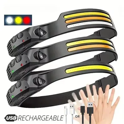 COB Headlamp Powerful Induction LED Sensor Head Torch USB Charging with Battery Flashlight For Fishing Outdoor Riding Camping