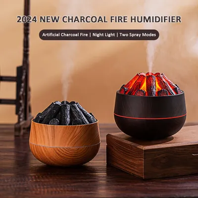 2024 New 300ML Artificial Charcoal Fire Air Humidifier Aroma Diffuser Mist Sprayer Mini Diffuser