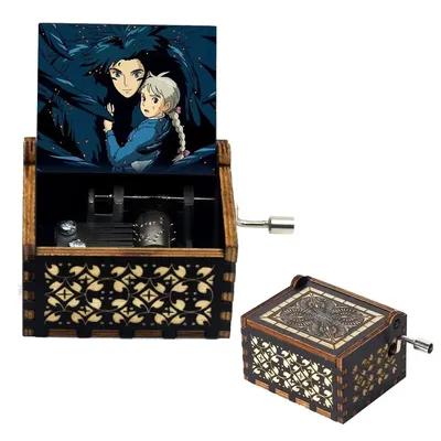 Mechanical Music Box Wooden Antique Carving Handmade Crank Classic Theme Music Birthday And