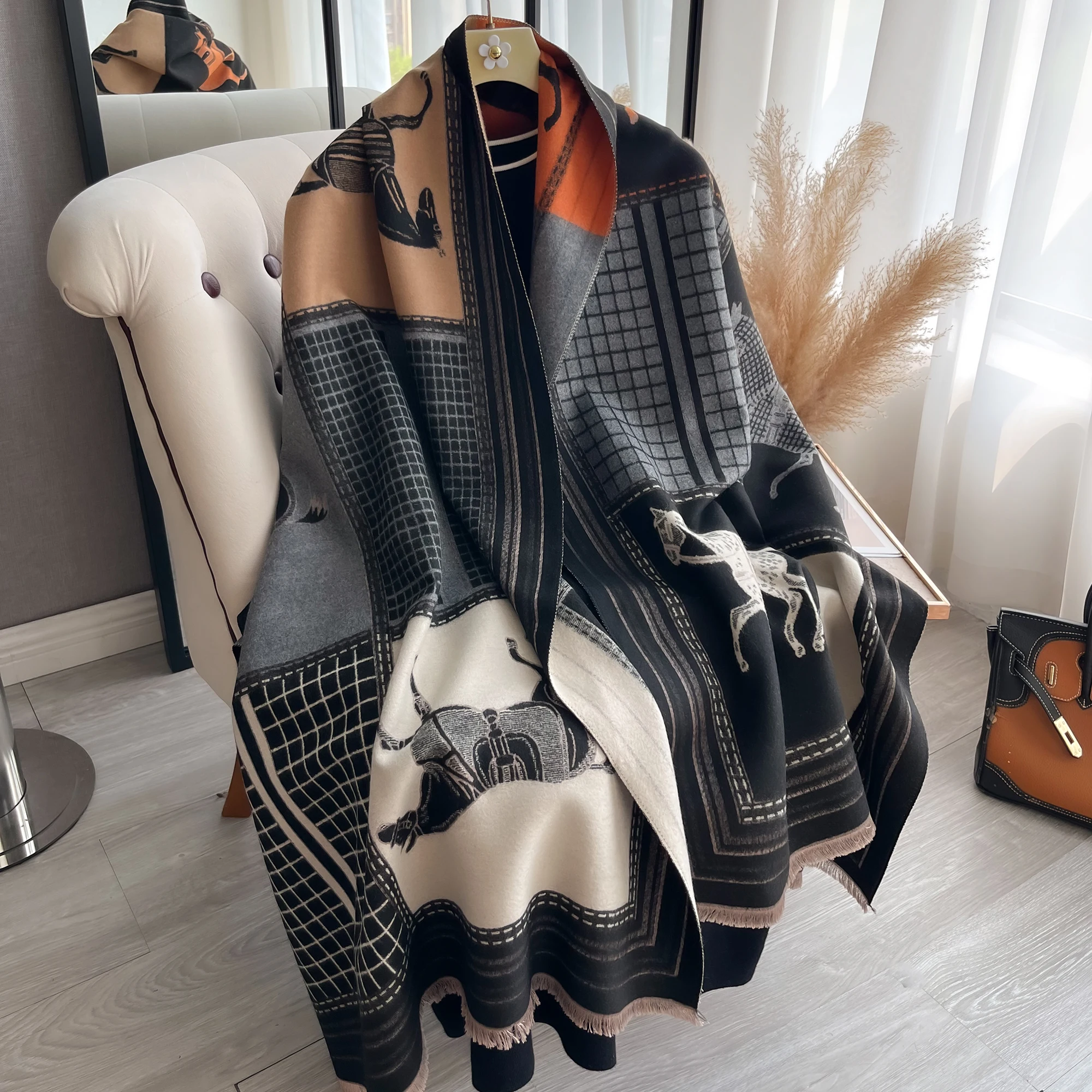Elegant Ladies' Pashmina Autumn & Winter Thick Warmth Double Sided Tassel The horse Shawl Coldproof Windproof Blanket Scarf