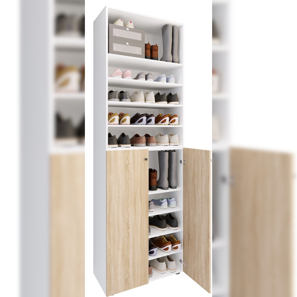 VCM Schuhschrank Lona Weiß / Sonoma-Eiche H. 220 x B. 70 x T. 40cm Image